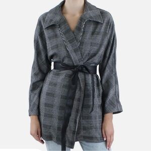 Womens Faux Leather Trim Knit Belted
